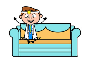 Joyful Doctor Sitting and Cheering - Professional Cartoon Doctor Vector Illustration