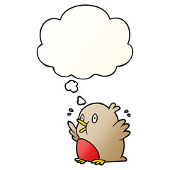 cartoon excited robin and thought bubble in smooth gradient style