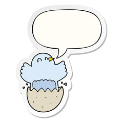 cartoon hatching chicken and speech bubble sticker