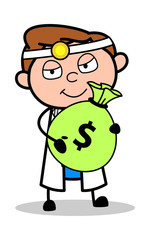 Holding a Parcel of Money - Professional Cartoon Doctor Vector Illustration