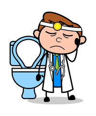Frustrated from Constipation Problem - Professional Cartoon Doctor Vector Illustration
