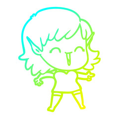 cold gradient line drawing cartoon elf girl