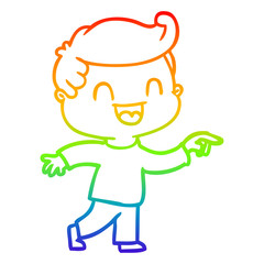 rainbow gradient line drawing cartoon happy man pointing