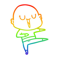 Fototapeta premium rainbow gradient line drawing happy cartoon bald man