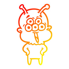warm gradient line drawing happy cartoon alien