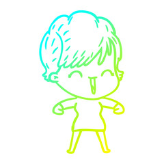 cold gradient line drawing cartoon laughing woman