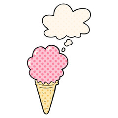 cartoon ice cream and thought bubble in comic book style