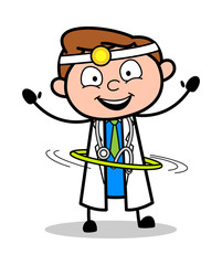 Playing with Hula Hoop - Professional Cartoon Doctor Vector Illustration