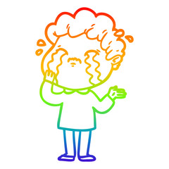 rainbow gradient line drawing cartoon man crying