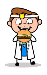 Eating Burger - Professional Cartoon Doctor Vector Illustration