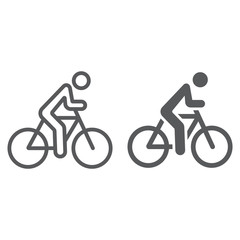 Cycling line and glyph icon, sport and bike, man on bicycle sign, vector graphics, a linear pattern on a white background.