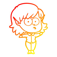 warm gradient line drawing cartoon elf girl staring