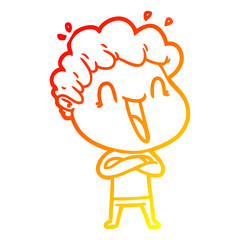 warm gradient line drawing cartoon happy man laughing