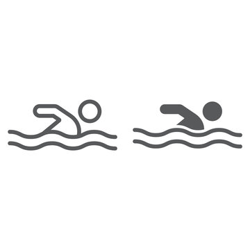 Swimming line and glyph icon, sport and water, swimmer sign, vector graphics, a linear pattern on a white background.