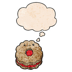 cartoon biscuit and thought bubble in grunge texture pattern style