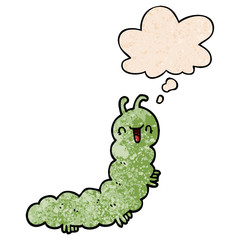 cartoon caterpillar and thought bubble in grunge texture pattern style