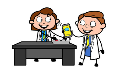 Doctor Showing Message to His Colleague Doctor - Professional Cartoon Doctor Vector Illustration