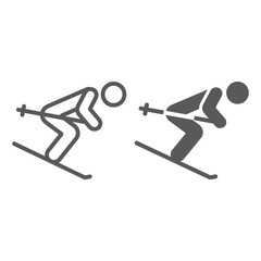 Alpine skiing line and glyph icon, sport and winter, skier sign, vector graphics, a linear pattern on a white background.