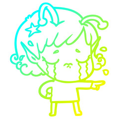 Obraz premium cold gradient line drawing cartoon crying alien girl
