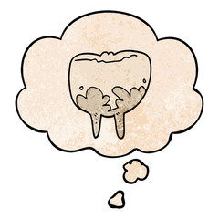 cartoon tooth and thought bubble in grunge texture pattern style