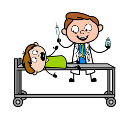 Patient Scared after See Syringe - Professional Cartoon Doctor Vector Illustration