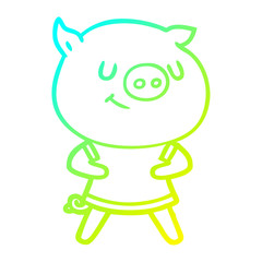 cold gradient line drawing happy cartoon pig