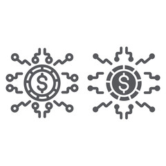 Digital money line and glyph icon, finance and banking, digital currency sign, vector graphics, a linear pattern on a white background.