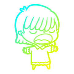 cold gradient line drawing cartoon woman talking loudly