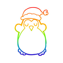 rainbow gradient line drawing cute christmas penguin