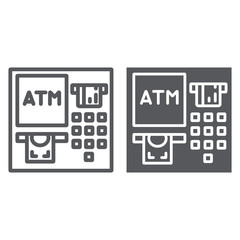 ATM line and glyph icon, finance and cash, banking machine sign, vector graphics, a linear pattern on a white background.