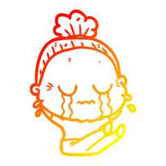 warm gradient line drawing cartoon crying old lady