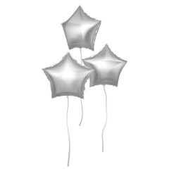 Vector balloons set with shape of stars. Silver balloons on white background. Festive decoration element for Valentine's Day or Wedding. Vector Eps 10 illustration