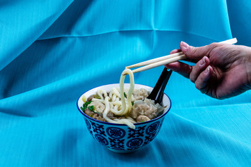 Bowl of won ton soup ready for eating. Calgary, alberta, Canada