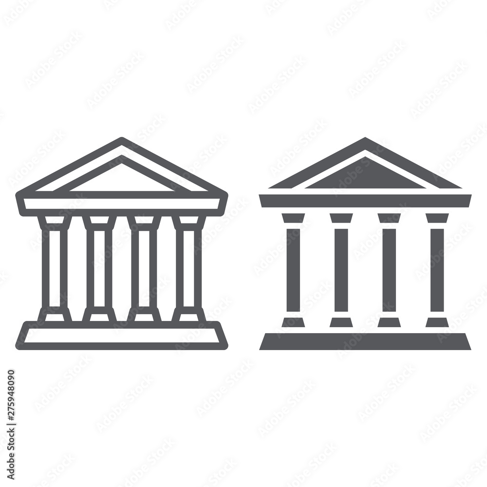 Poster bank line and glyph icon, building and architecture, courthouse sign, vector graphics, a linear patt