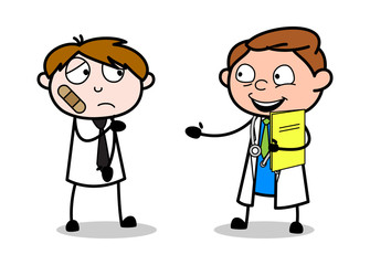 Giving Tips to a Injured Patient - Professional Cartoon Doctor Vector Illustration