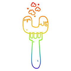 rainbow gradient line drawing cartoon sausage on fork