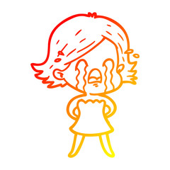 warm gradient line drawing cartoon woman crying