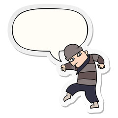 cartoon sneaking thief and speech bubble sticker
