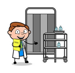 Doctor Presenting Medicines - Professional Cartoon Doctor Vector Illustration