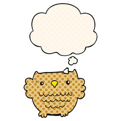 cartoon owl and thought bubble in comic book style
