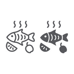 Fried fish line and glyph icon, food and sea, grilled fish sign, vector graphics, a linear pattern on a white background.