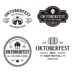 Beer festival Oktoberfest celebrations retro style labels, badges and logos set with beer mug, barrel etc.