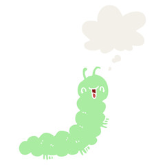 cartoon caterpillar and thought bubble in retro style