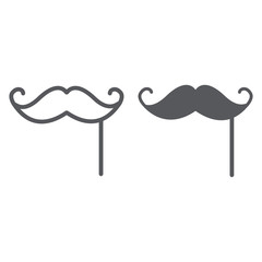 Mustache on a stick line and glyph icon, male and mask, facial hair sign, vector graphics, a linear pattern on a white background.