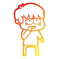 warm gradient line drawing cartoon exhausted boy