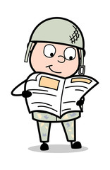 Reading Newspaper - Cute Army Man Cartoon Soldier Vector Illustration
