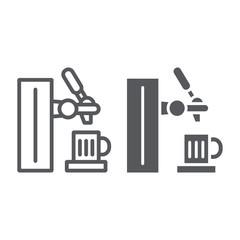 Beer tap line and glyph icon, beverage and brewery, bar tap sign, vector graphics, a linear pattern on a white background.