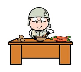 Preparing Food - Cute Army Man Cartoon Soldier Vector Illustration