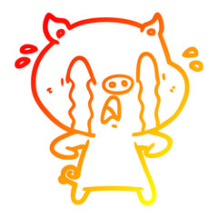 warm gradient line drawing crying pig cartoon