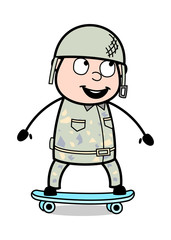 Skateboarding - Cute Army Man Cartoon Soldier Vector Illustration